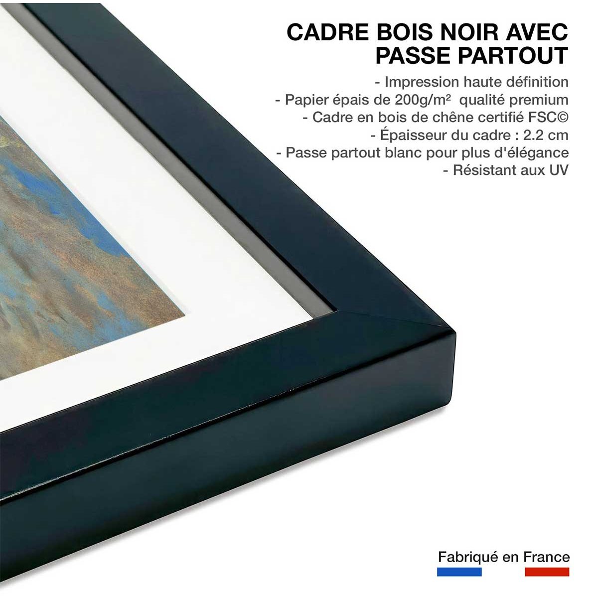 Poster La mer à Dieppe - Eugene Delacroix affiche + cadre en bois - noir, HEXOA