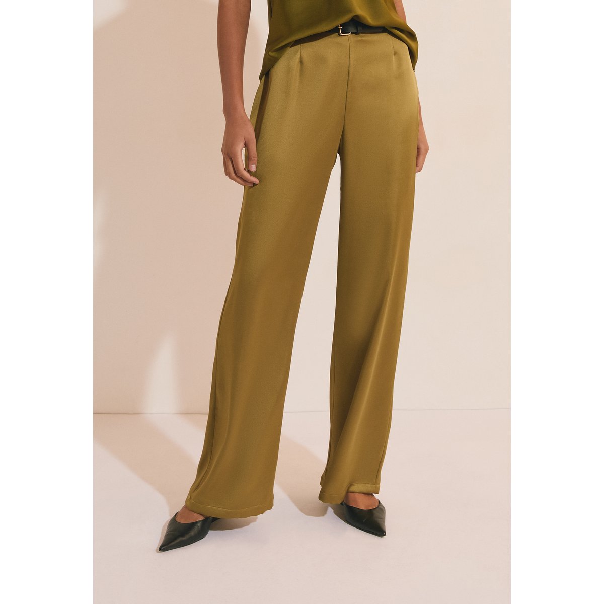 Pantalon droit satiné A PALMA vert, ETAM