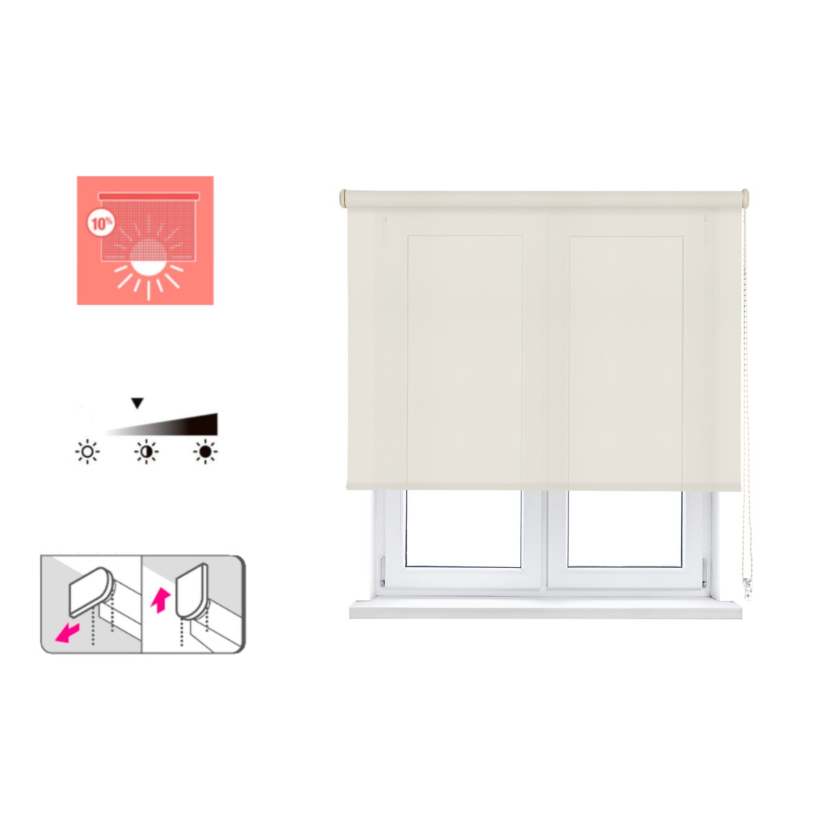 Store enrouleur tamisant, LINEN lin blanc - beige clair, INSPIRE