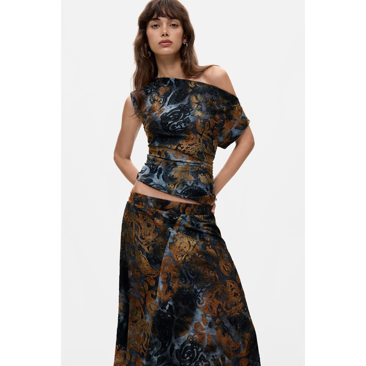 Jupe droite floquée bleu, DESIGUAL