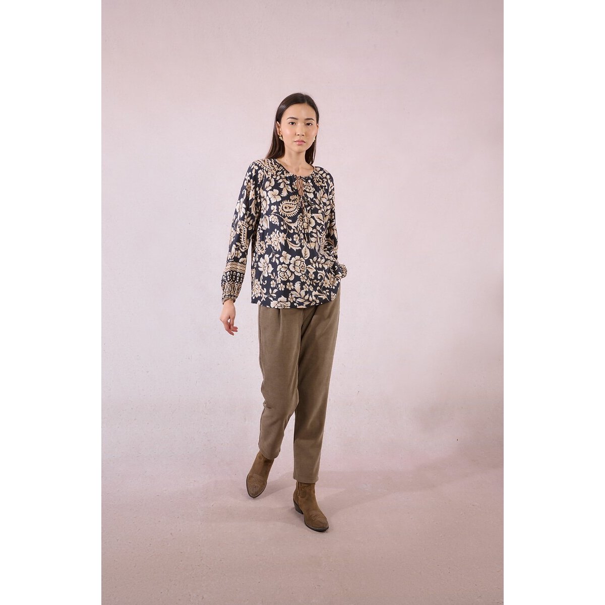 Floral Print Oversized Blouse black print, MOLLY BRACKEN