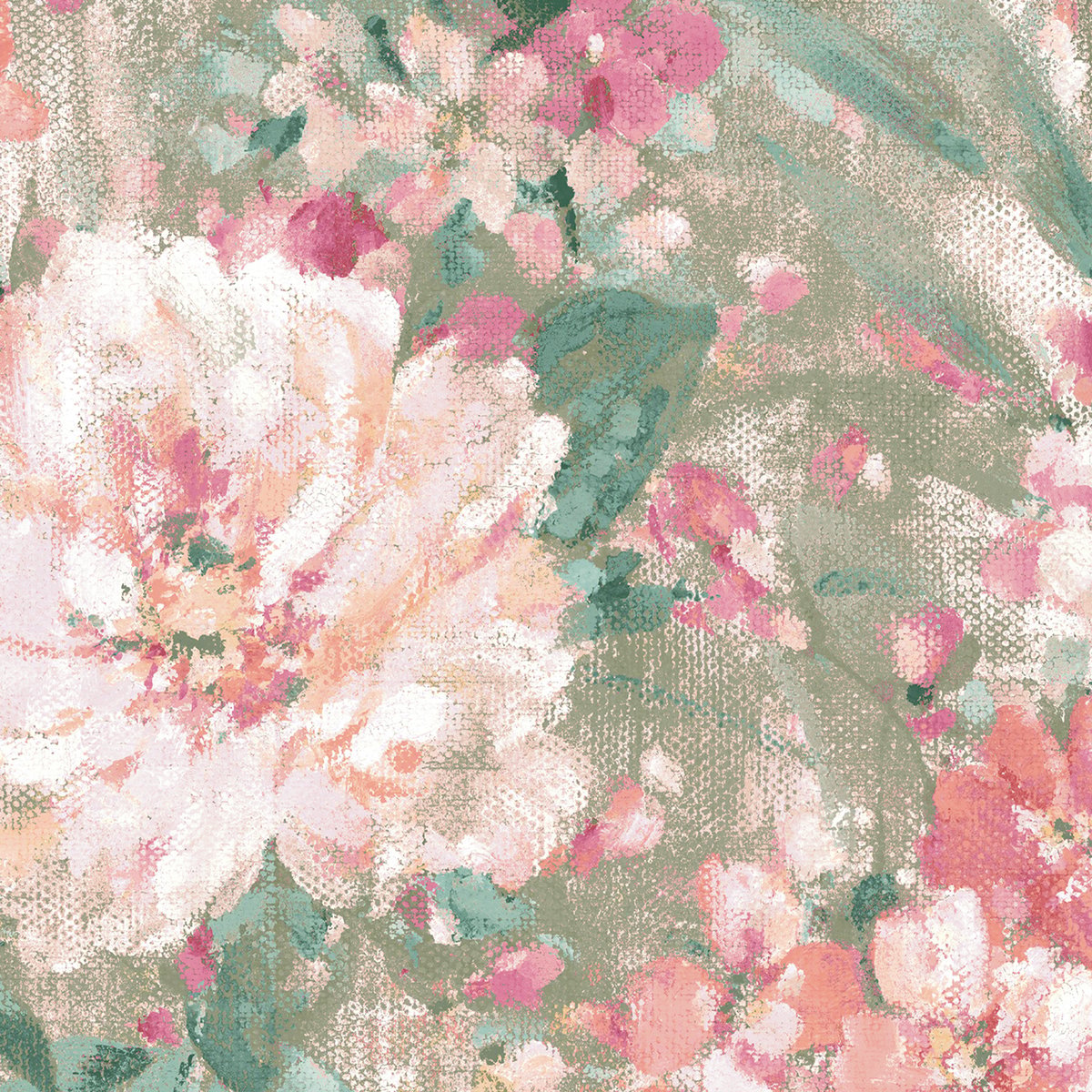 Papier peint fleuri bouquets éclos Mayville rose, vert, LAURA ASHLEY