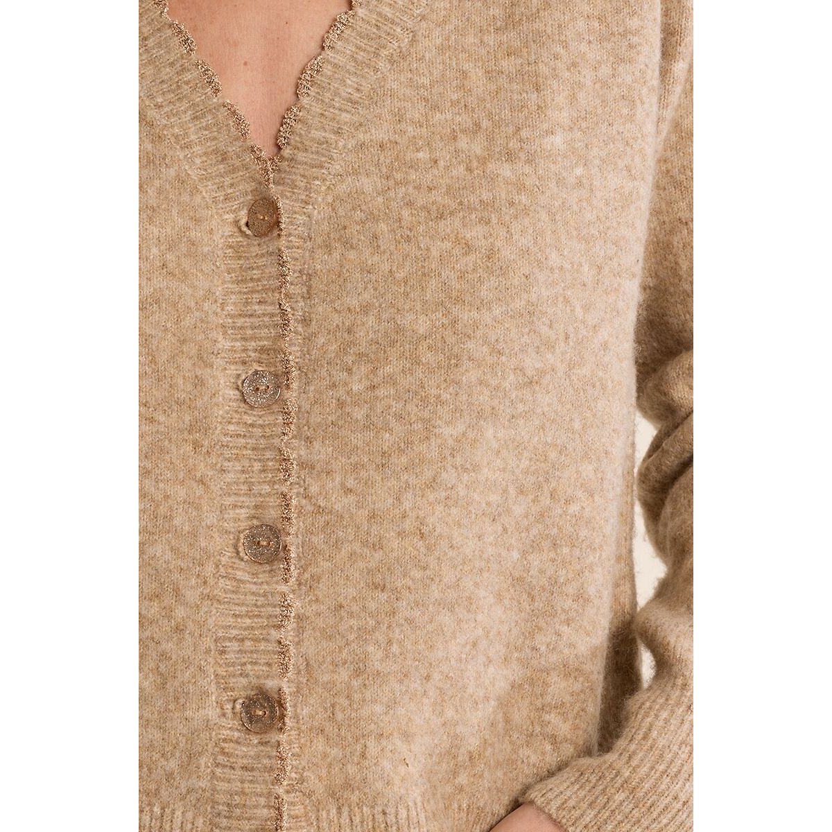 Long Sleeve V-Neck Cardigan beige, MOLLY BRACKEN