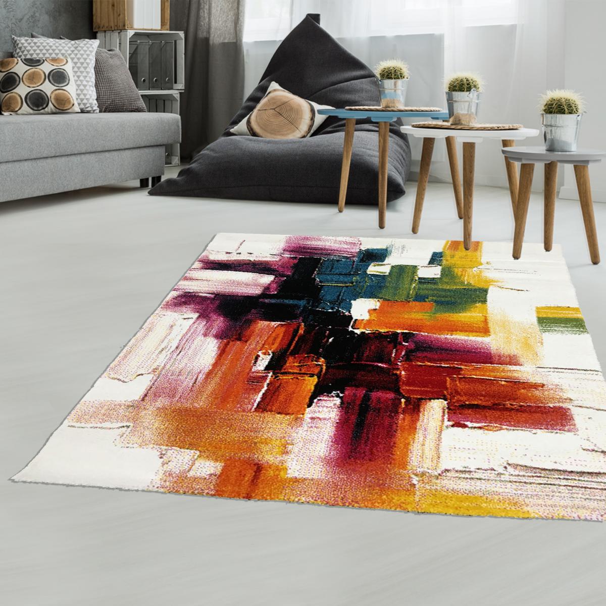 Tapis carré motif abstrait BELOR 3 crème, UN AMOUR DE TAPIS