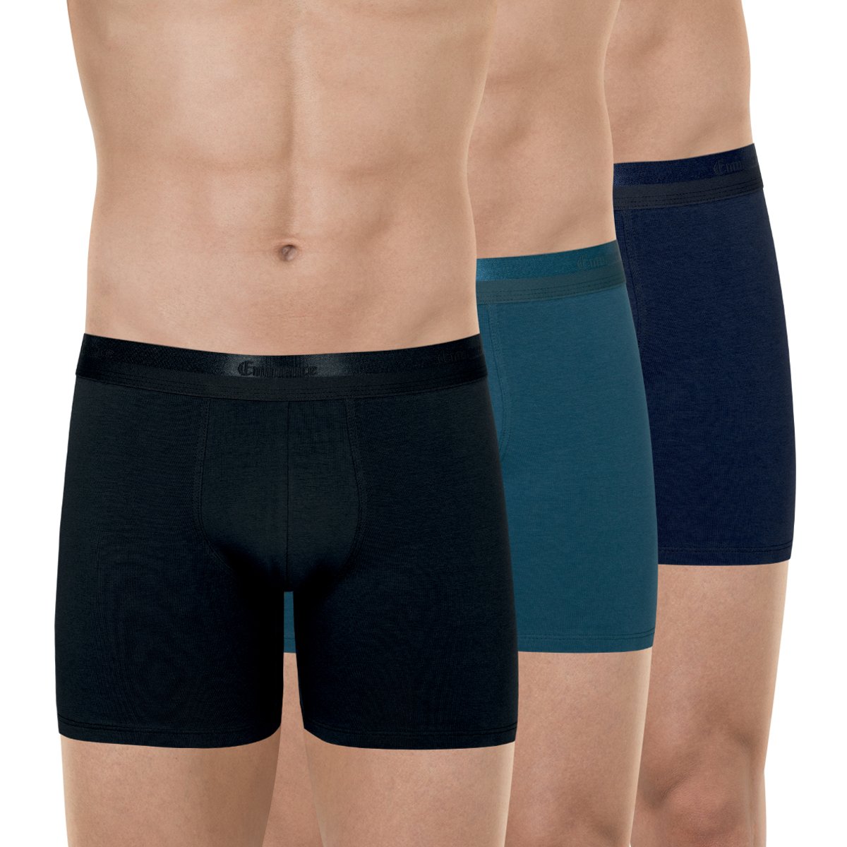 Boxers longs, lot de 3, STUDIO noir-bleu canard-marine, EMINENCE