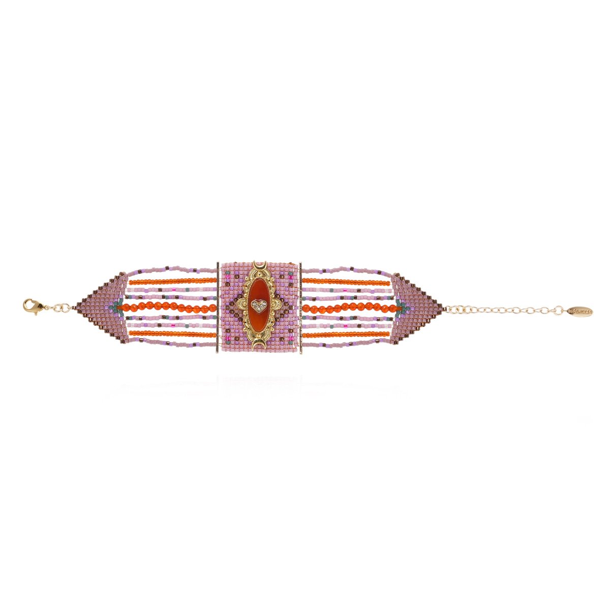 Bracelet perles régalbles avec cabochon central cœur KALUMEY lilas, HIPANEMA