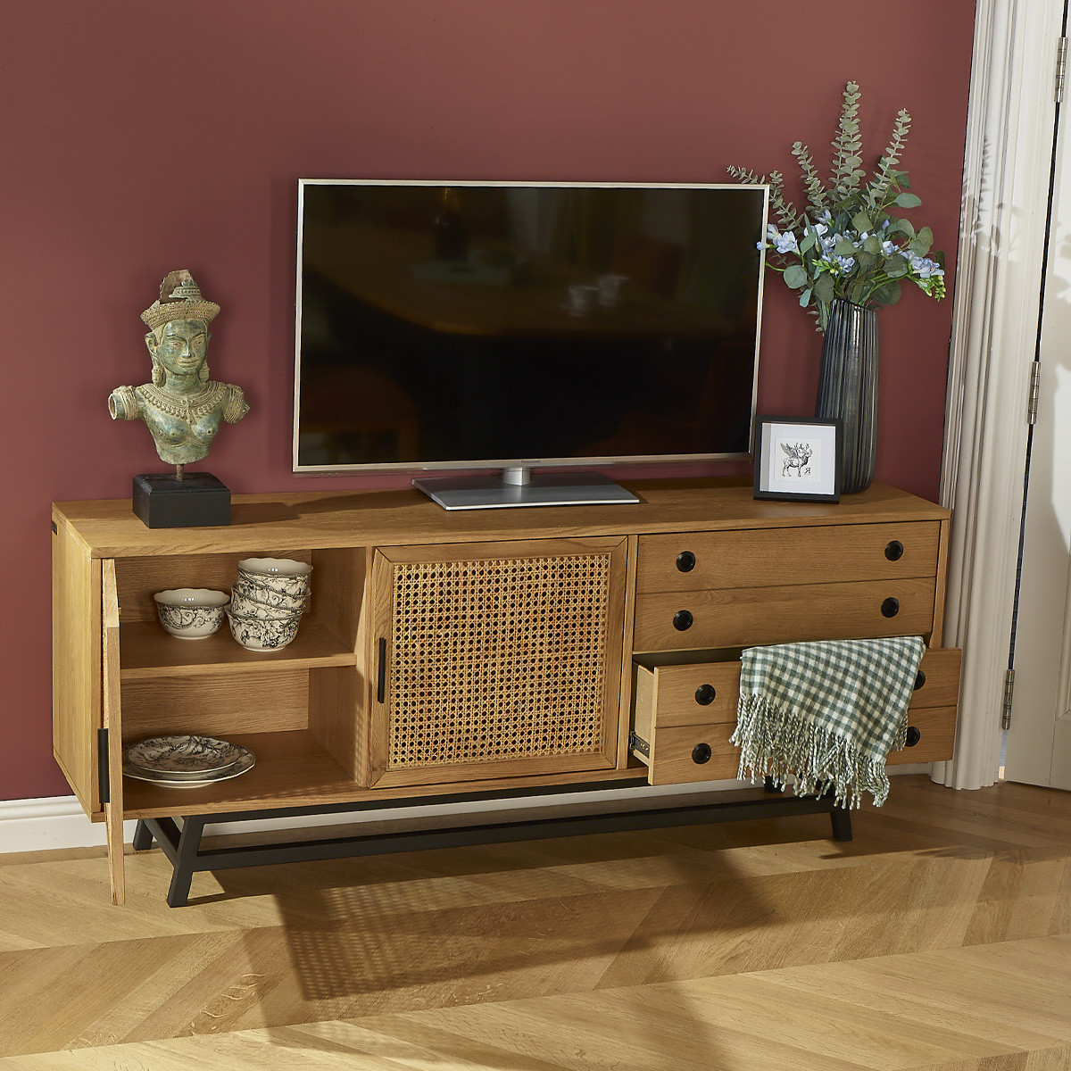 Buffet style scandinave en chêne 2 portes et 2 tiroirs LALALA beige, ROBIN DES BOIS