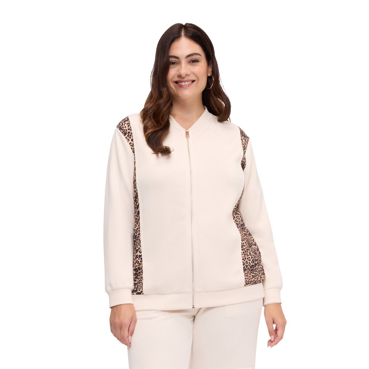 Sweat ouvert avec inserts animaliers beige, FIORELLA RUBINO