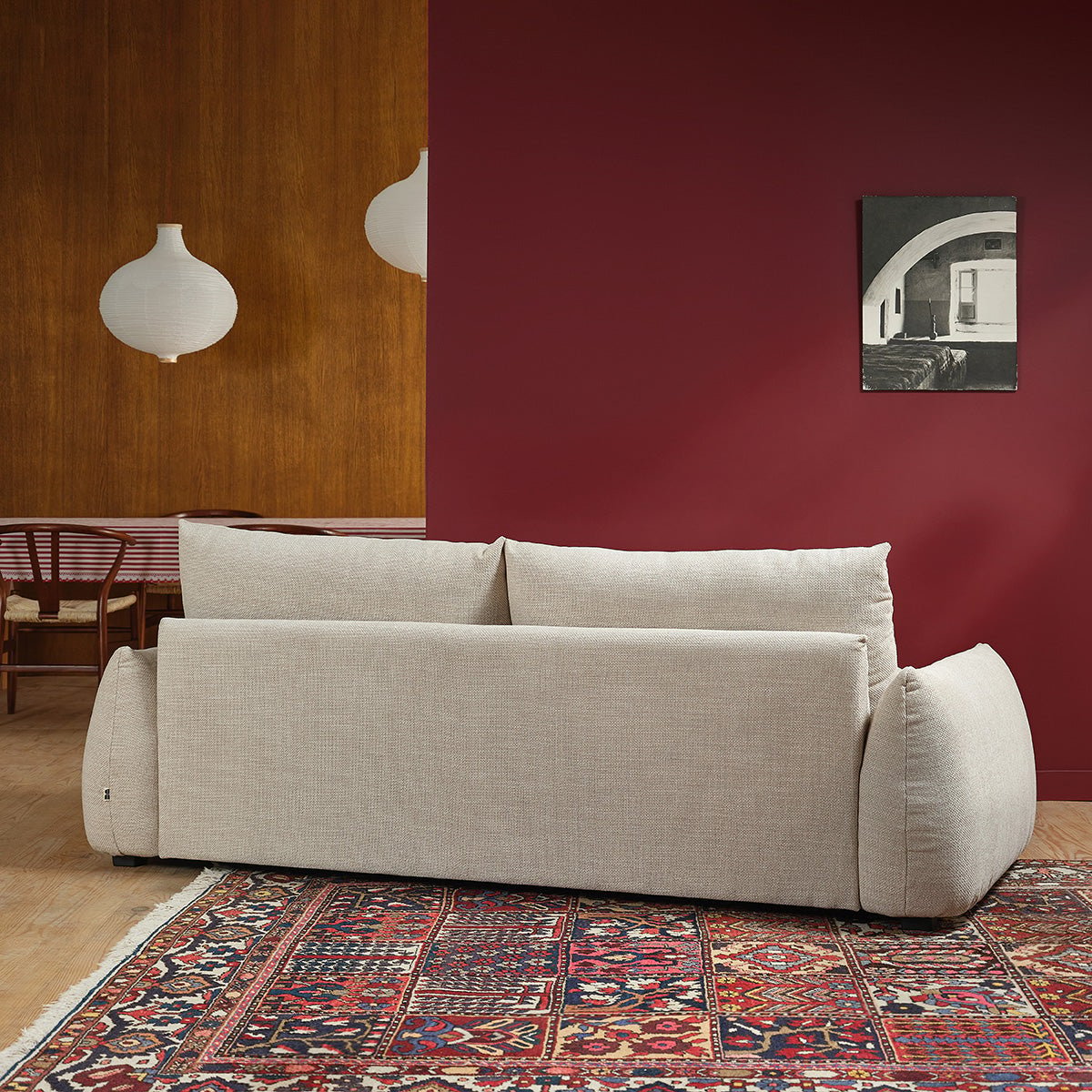 Canapé droit 3 places en tissu texturé JACQUES beige chiné, BERAH GETAH