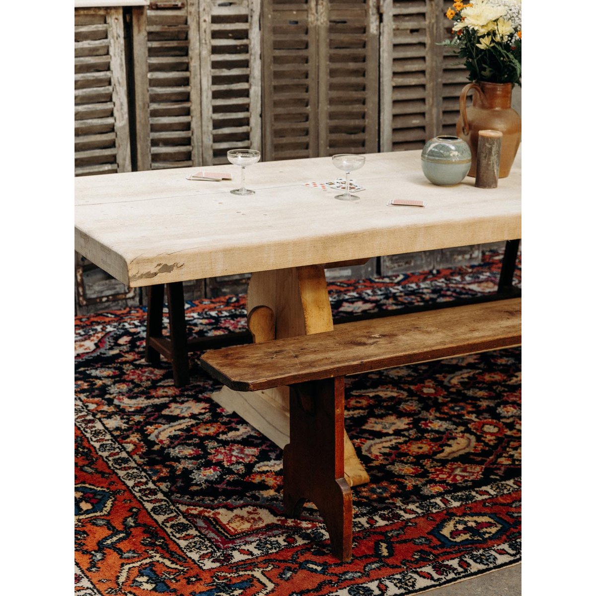 Grand banc en bois Antoine N°248 - Bon état bois, DEBONGOUT