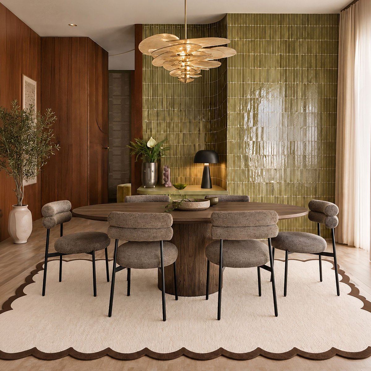 Table extensible 180/220cm avec 6 chaises en tweed GINA moka, NOW'S HOME