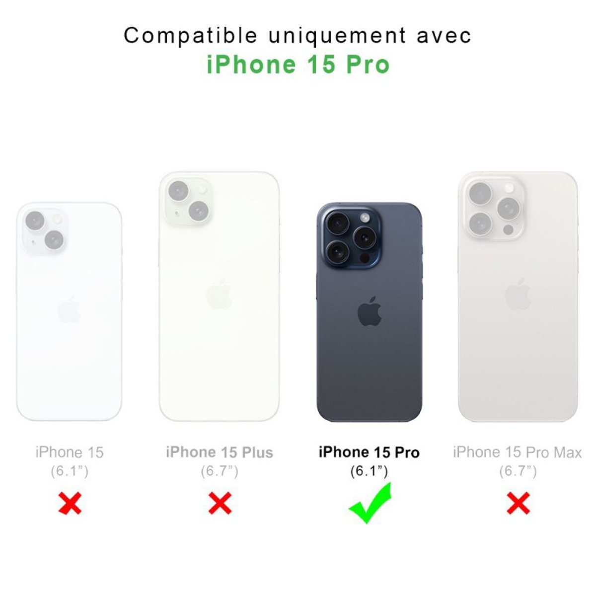 Coque Anti-choc compatible Magsafe pour iPhone 15 Pro Transparente + 2 vitres transparent, EVETANE