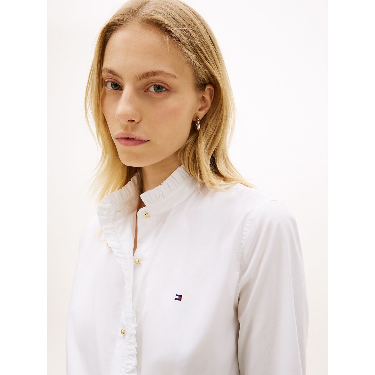 Ruffled Collar Shirt with Long Sleeves white, TOMMY HILFIGER
