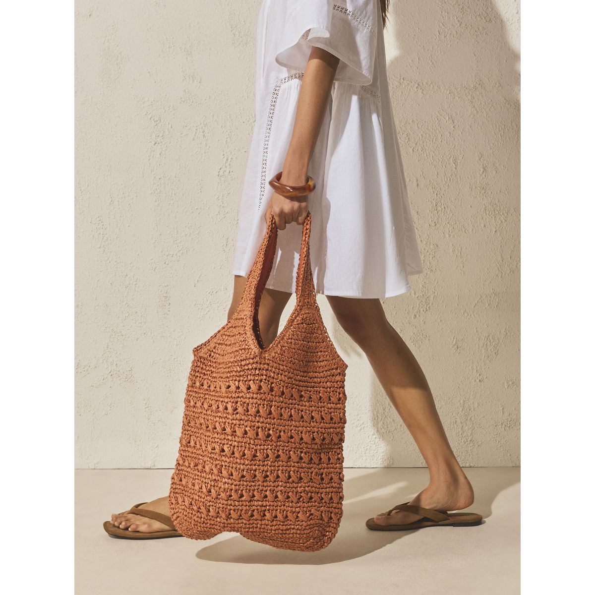 Sac à bandoulière aspect raphia orange brûlé, NEXT