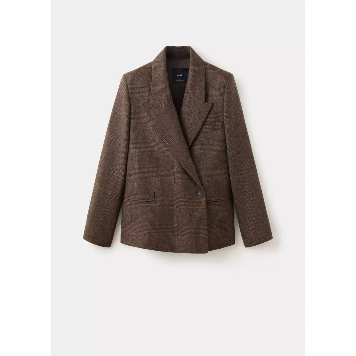 Veste laine à carreaux marron moyen, MANGO