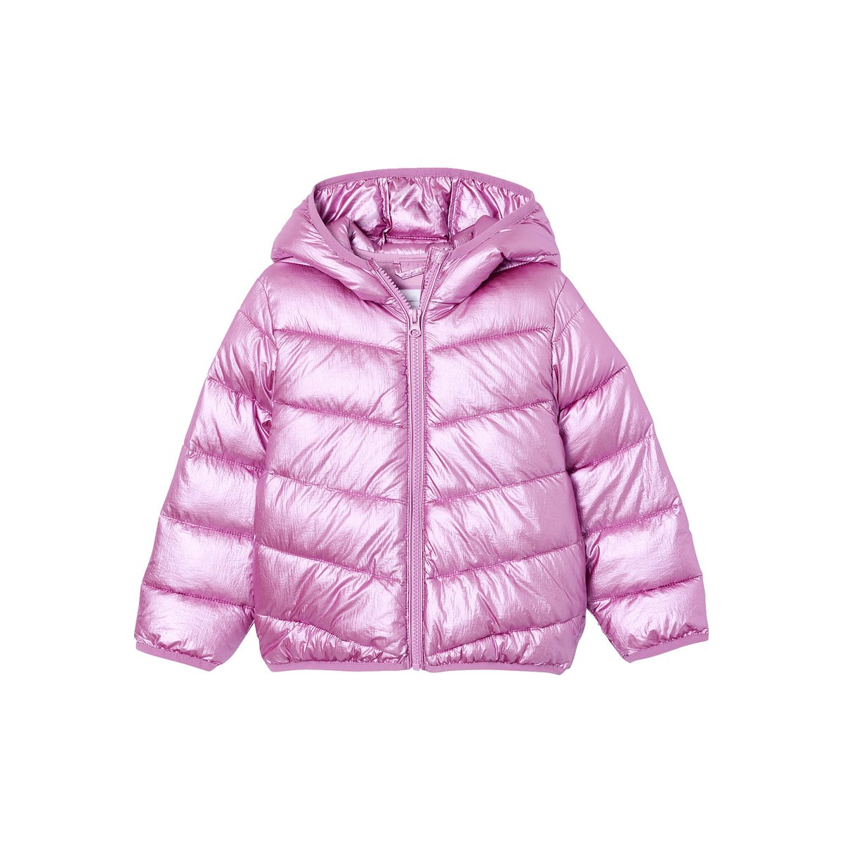 Doudoune légère à capuche effet brillant métallisé rose, VERTBAUDET