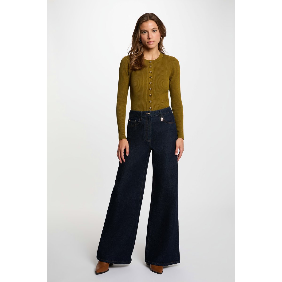 Jean large taille haute bleu, MORGAN
