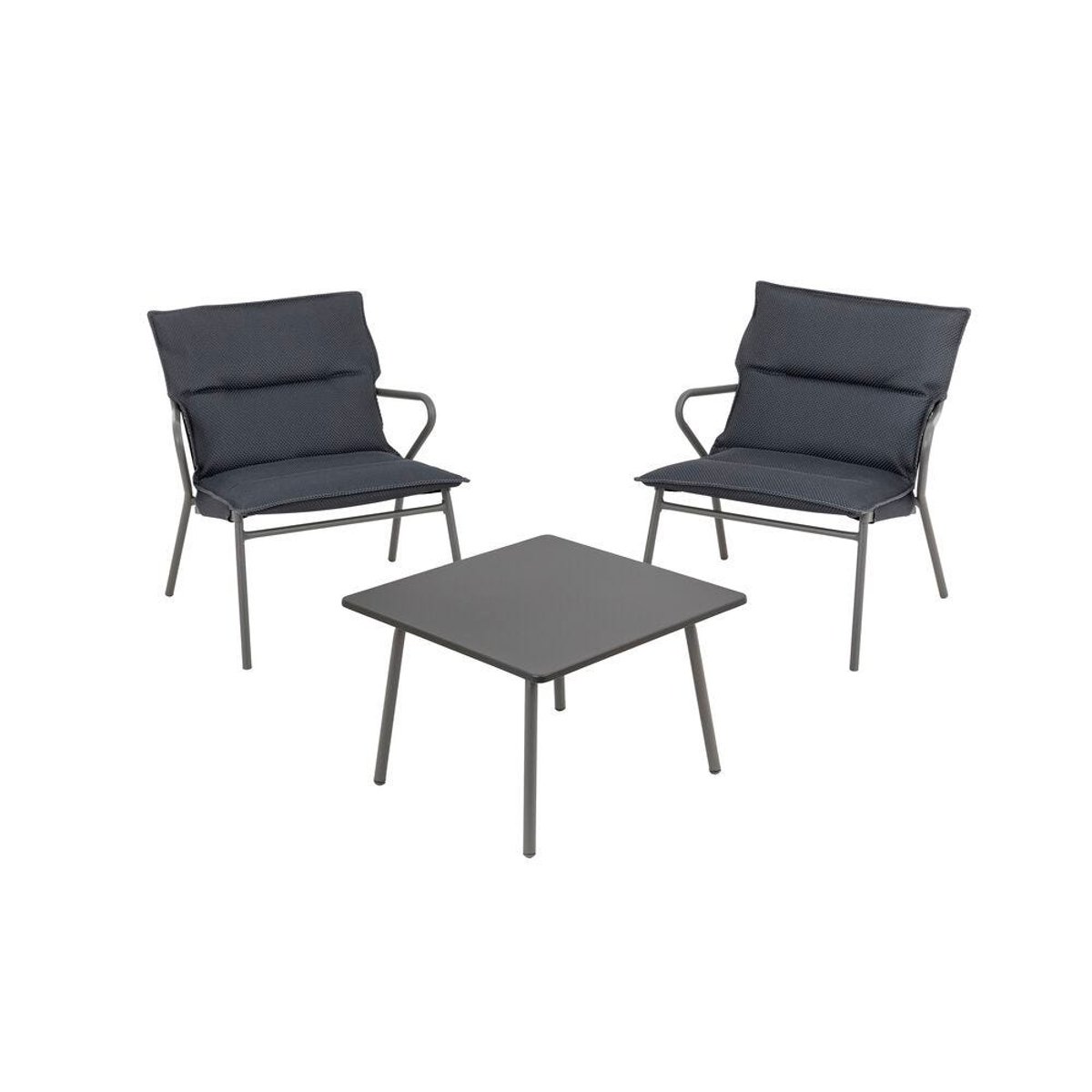 Ensemble 1 table basse carrée et 2 fauteuils - VENCE dark grey, LAFUMA MOBILIER