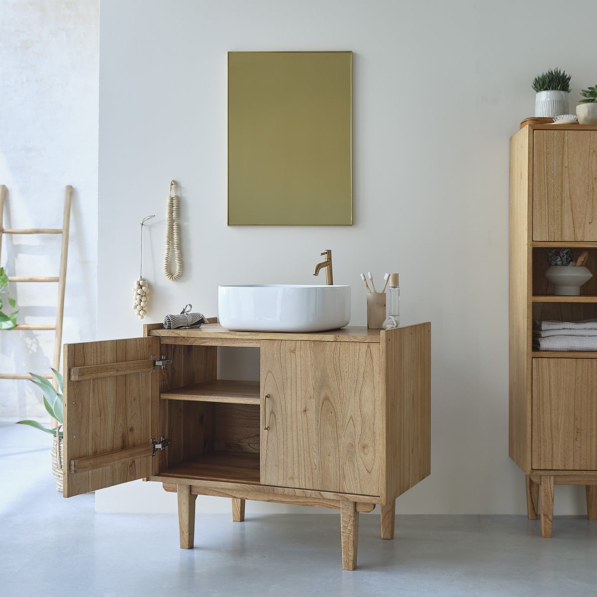 Meuble de salle de bain en mindi massif 90 cm  FIFTIES naturel, BERAH GETAH