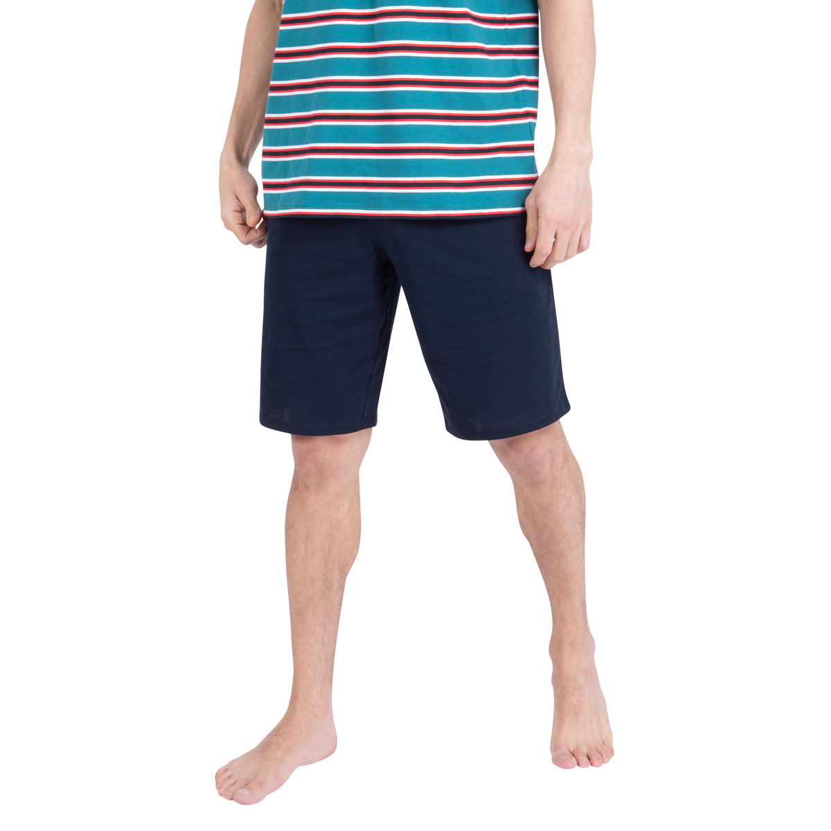 Pyjama court RAYURES AVENTURE vert-marine, ATHENA