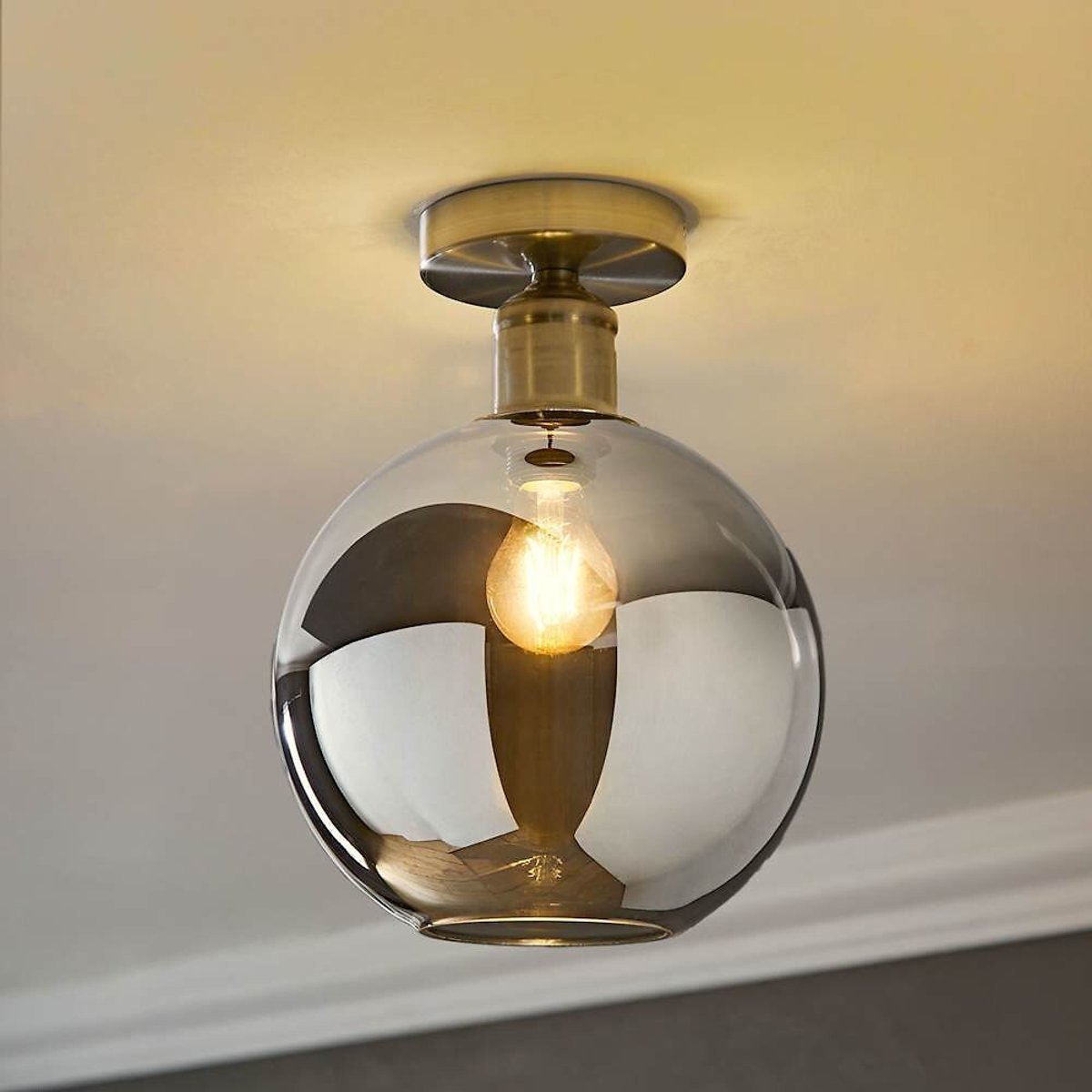 Brady Glass Globe Flush Ceiling Light brushed chrome, SO'HOME