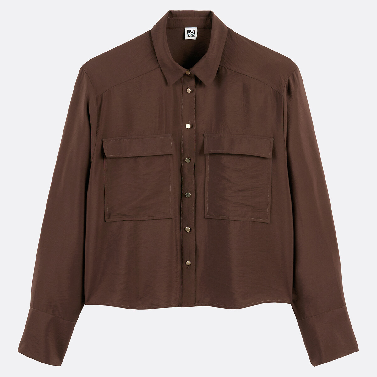 Short, Loose Fit Shirt with Long Sleeves dark brown, LA REDOUTE COLLECTIONS