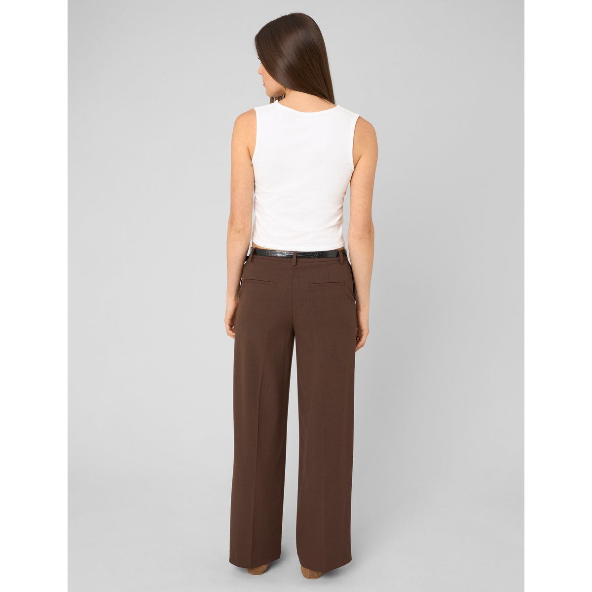 Pantalon droit à ceinture marron foncée, BZB
