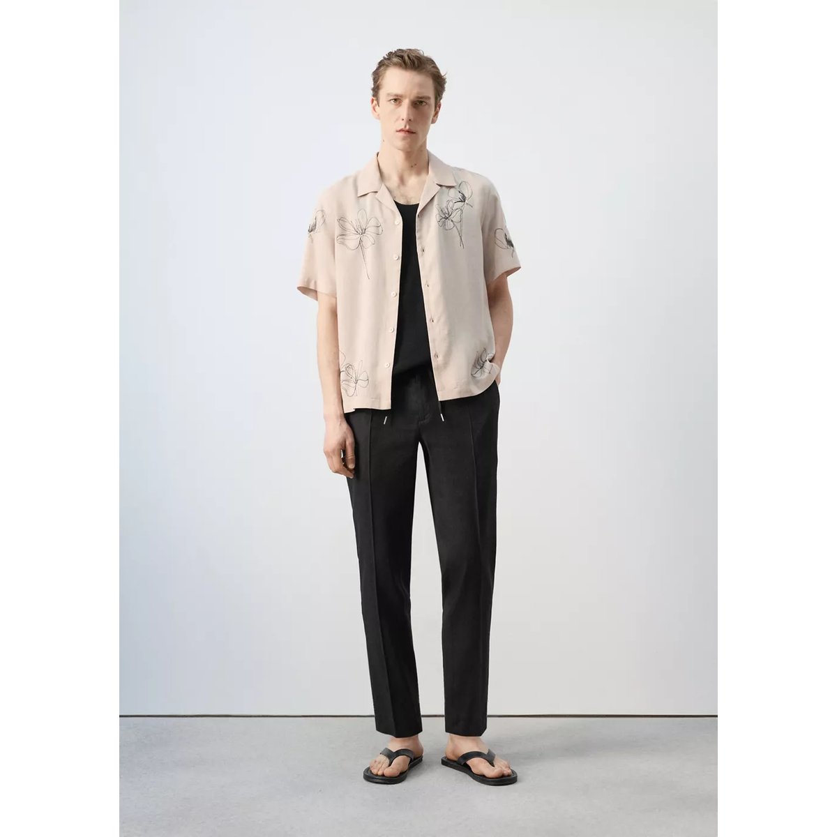 Débardeur slim fit en maille noir, MANGO MAN