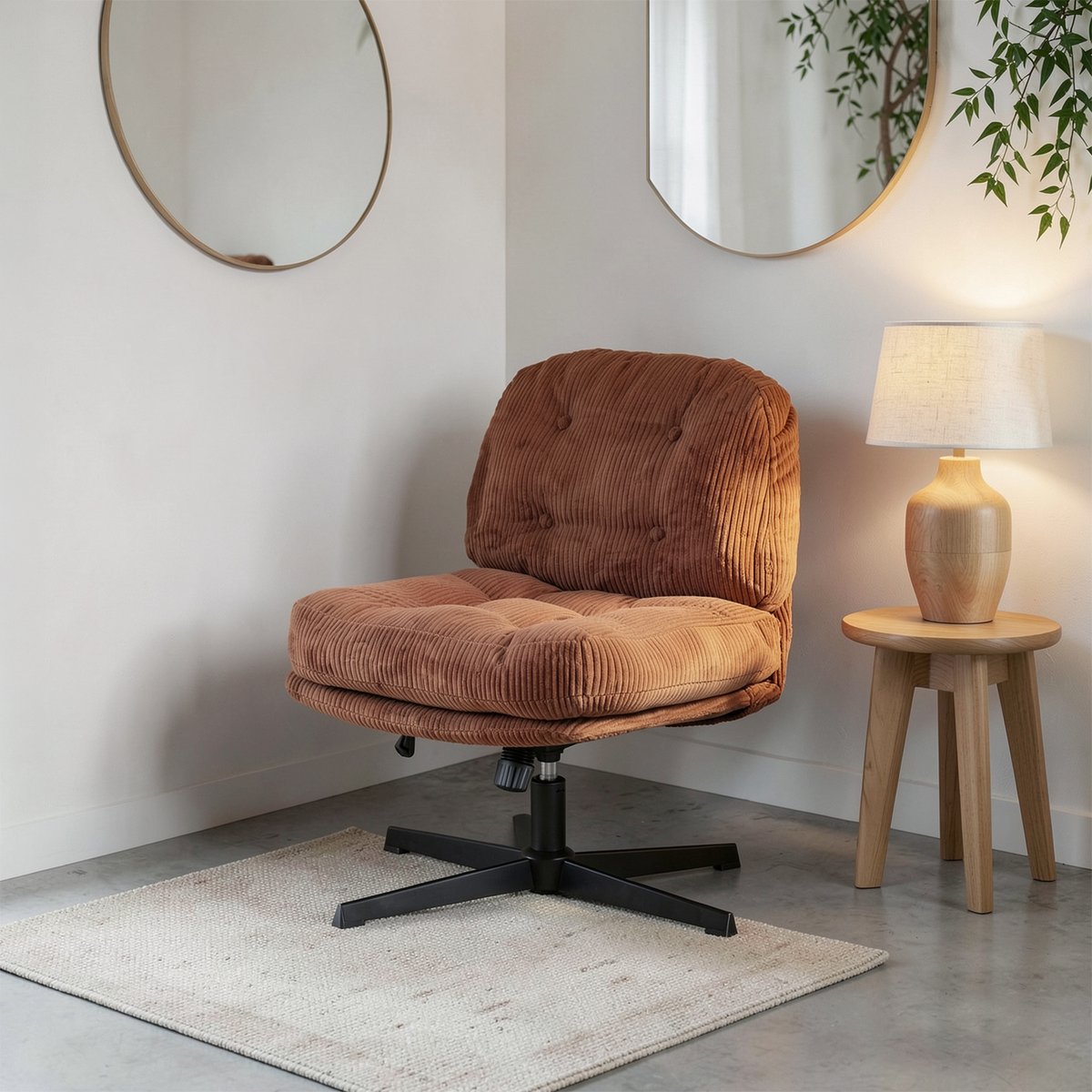 Chaise de bureau rotatif réglable en hauteur en velours côtelé, ALINTONEXOFFICE rouge, MEUBLES COSY
