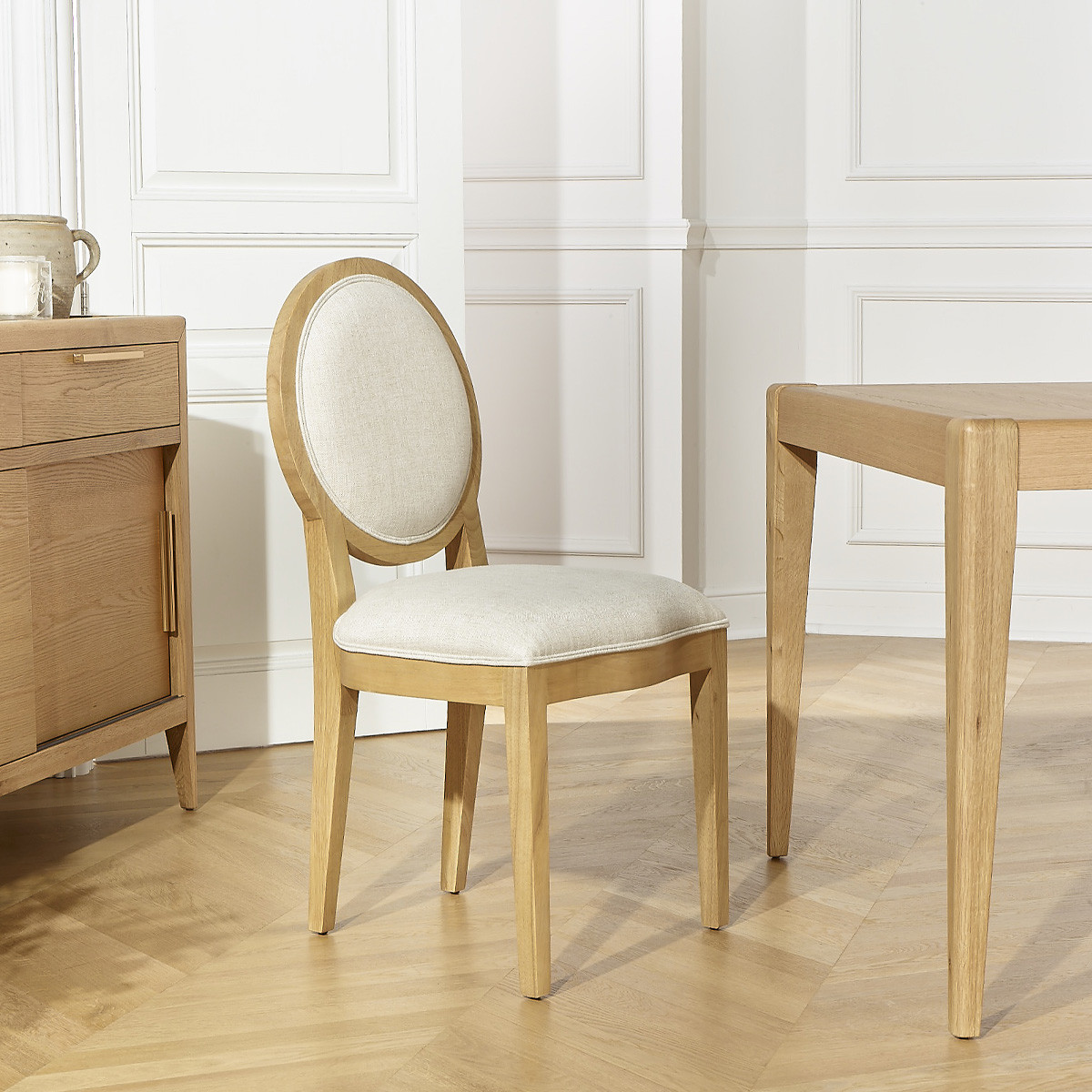 Lot de 2 Chaises en hévéa et tissu effet lin TENNESSEE lin, ROBIN DES BOIS