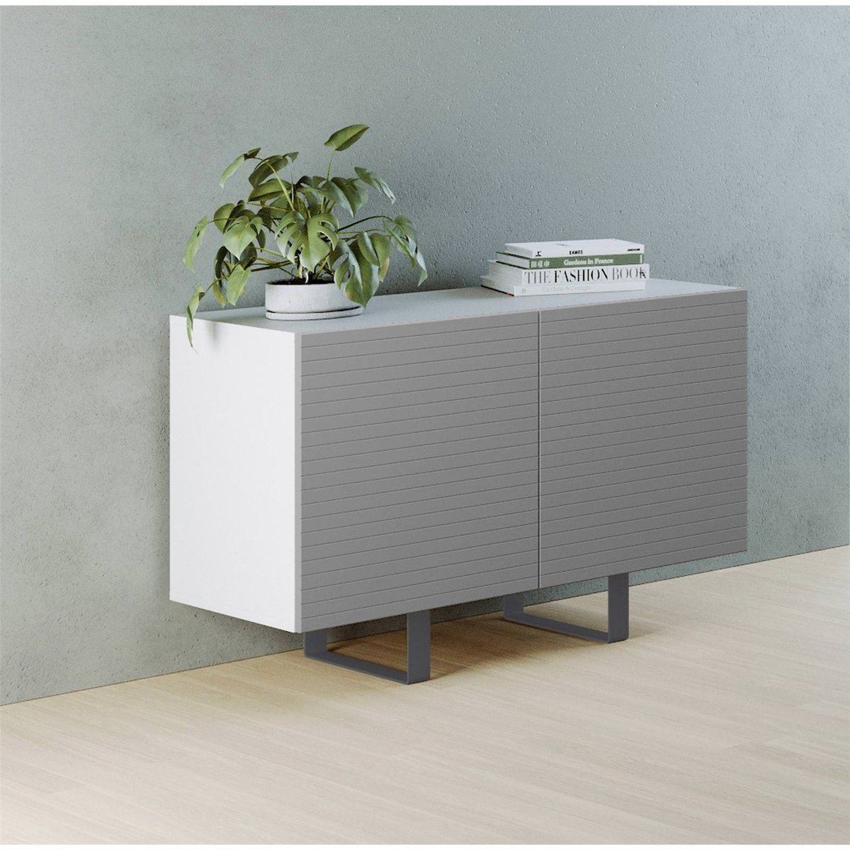 Buffet façades rainurées collection ANTOINETTIE gris et blanc, RECOLLECTION