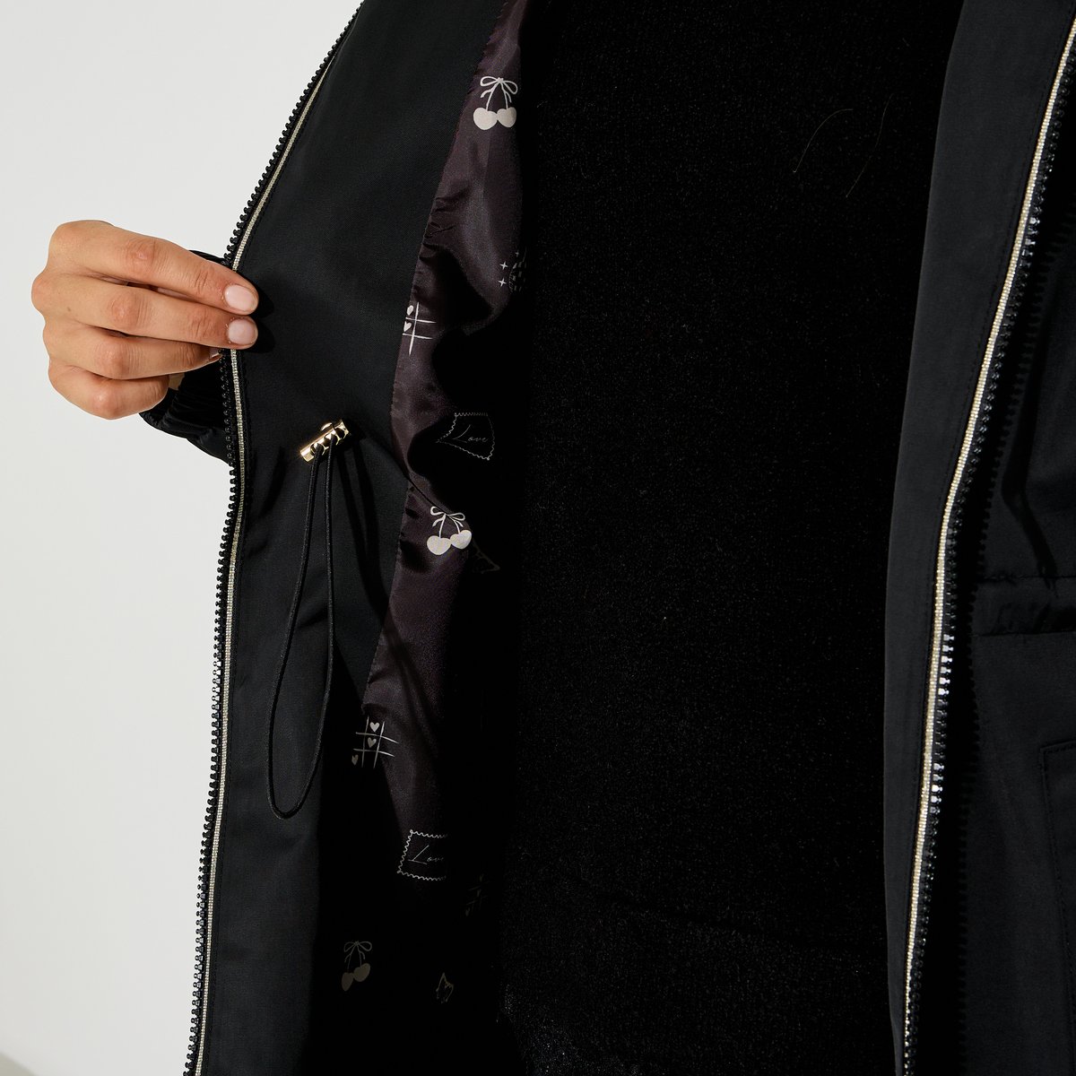 Parka déperlante à capuche noir, GRAIN DE MALICE