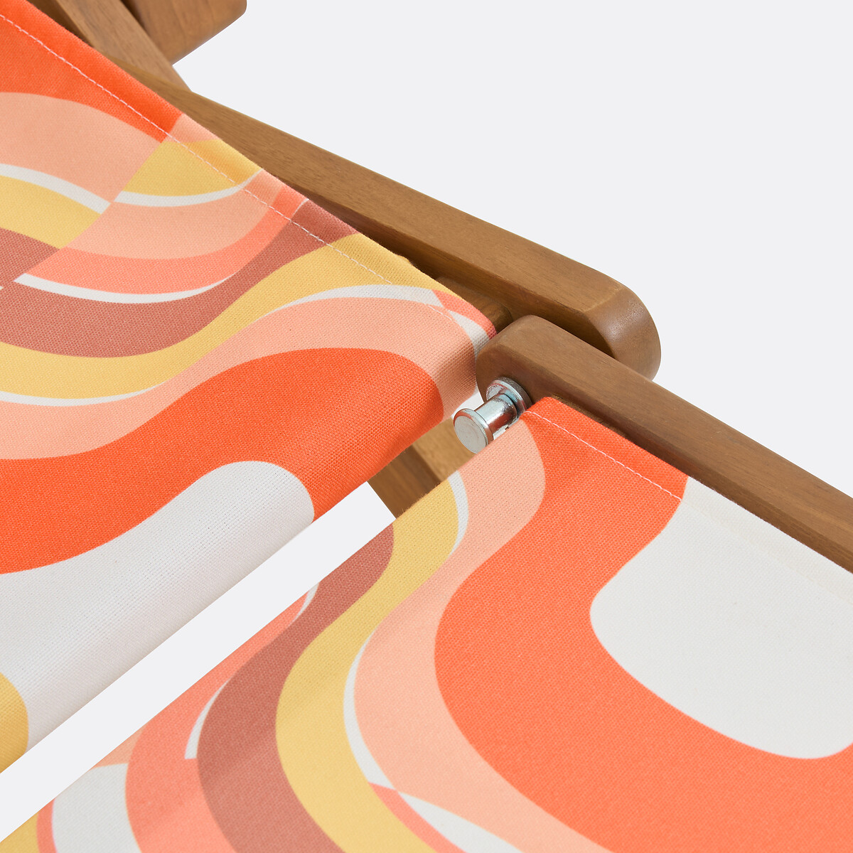 Chaise longue en acacia massif, tissu avec motif graphique, SONGE ORANGE orange/jaune, MAPOÉSIE X LA REDOUTE INTÉRIEURS