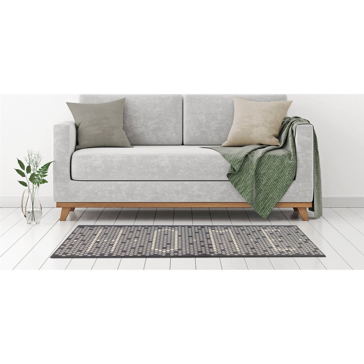 Paillasson d'entrée antidérapant motif texte gris anthracite avec motif beige clair, ARTE ESPINA