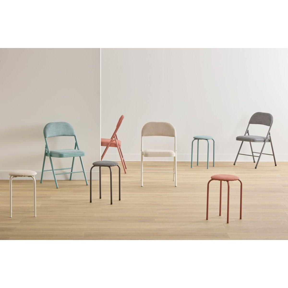 Tabouret rond en tissu chiné FLEXY PLUS rouge, 5FIVE SIMPLY SMART