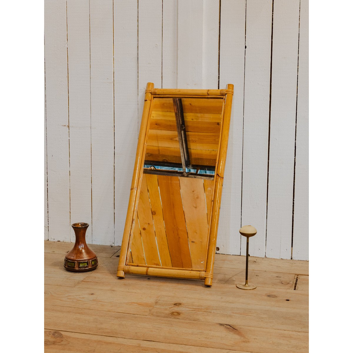 Miroir en bambou Georges N°1524 - Bon état bois clair, DEBONGOUT