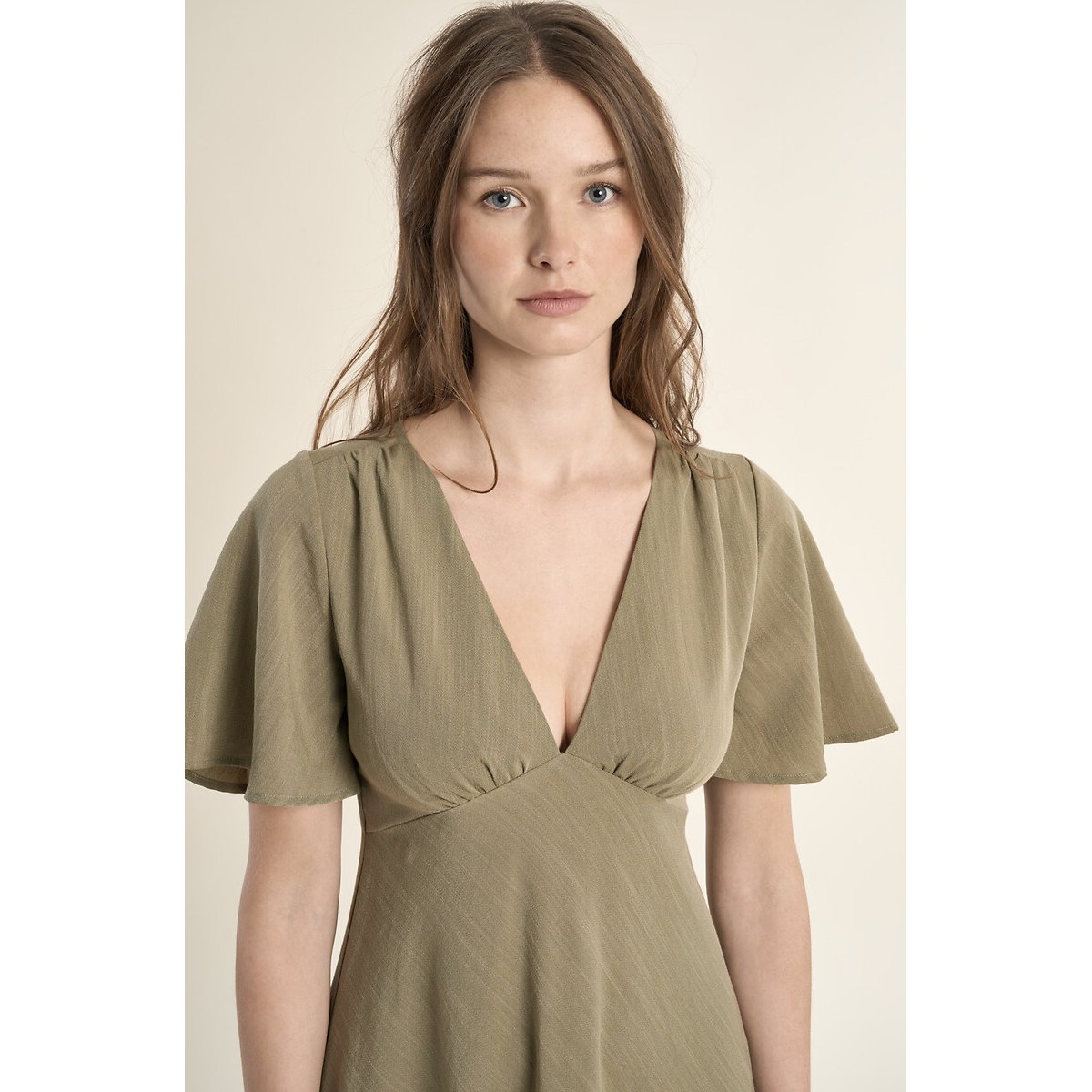 V-Neck Short Sleeve Maxi Dress light khaki green, MOLLY BRACKEN