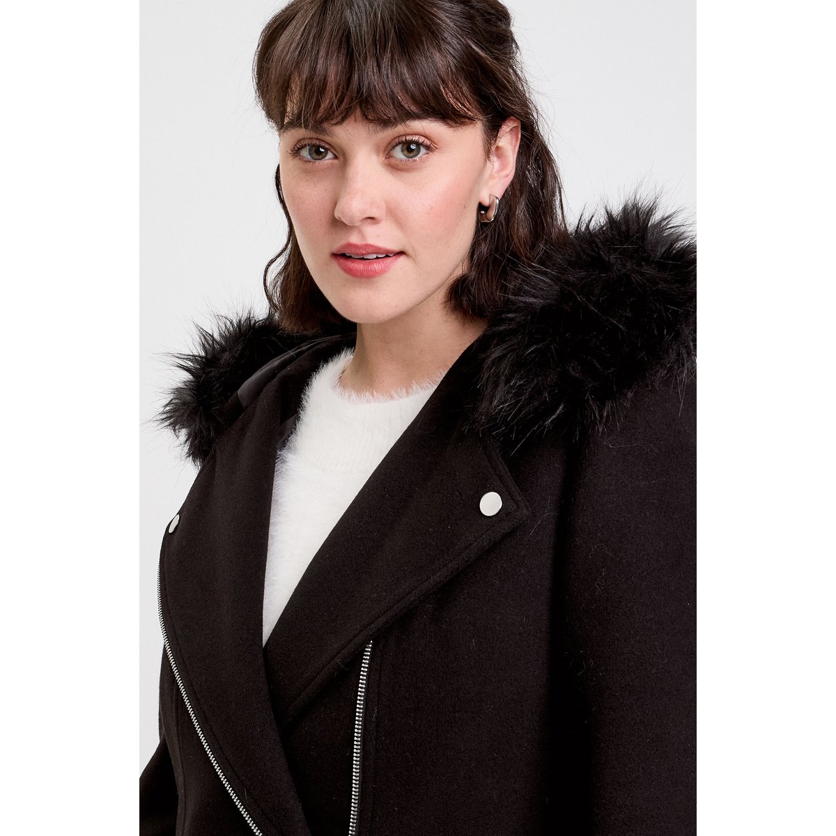 Manteau droit avec capuche noir, CACHE CACHE