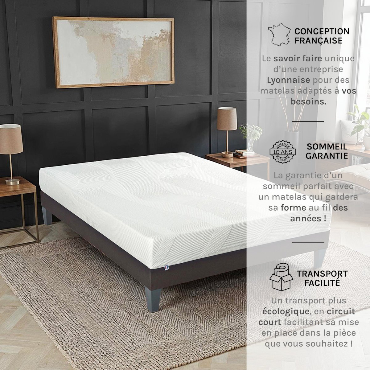 Matelas Mousse Paris 90x190 cm Accueil Mémoire de forme blanc, BELLECOUR