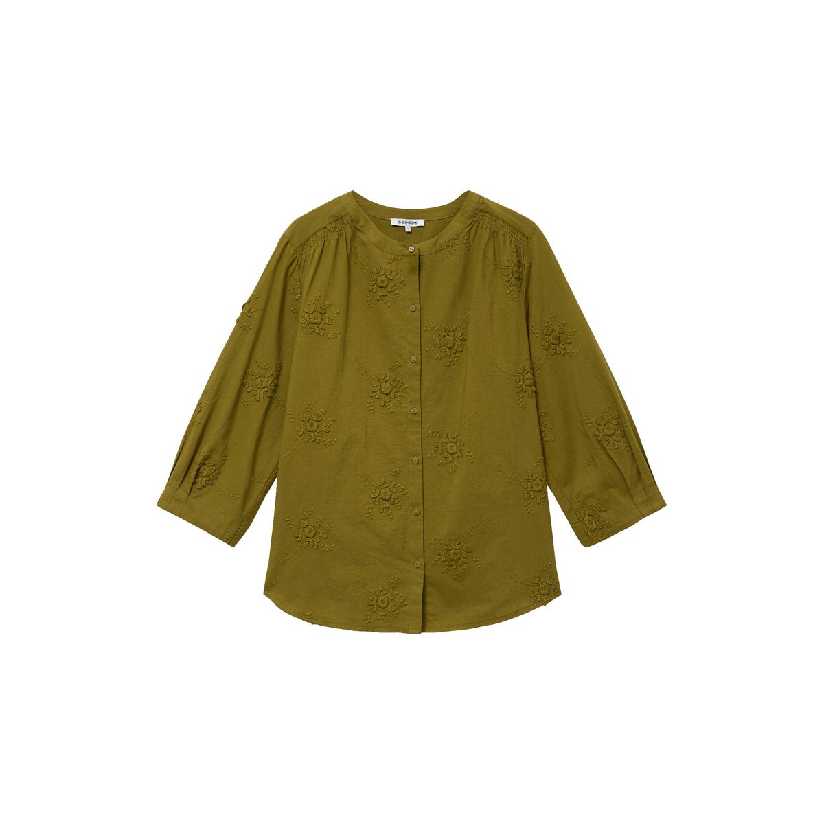 Chemise en coton manches 3/4 vert kaki, BONOBO