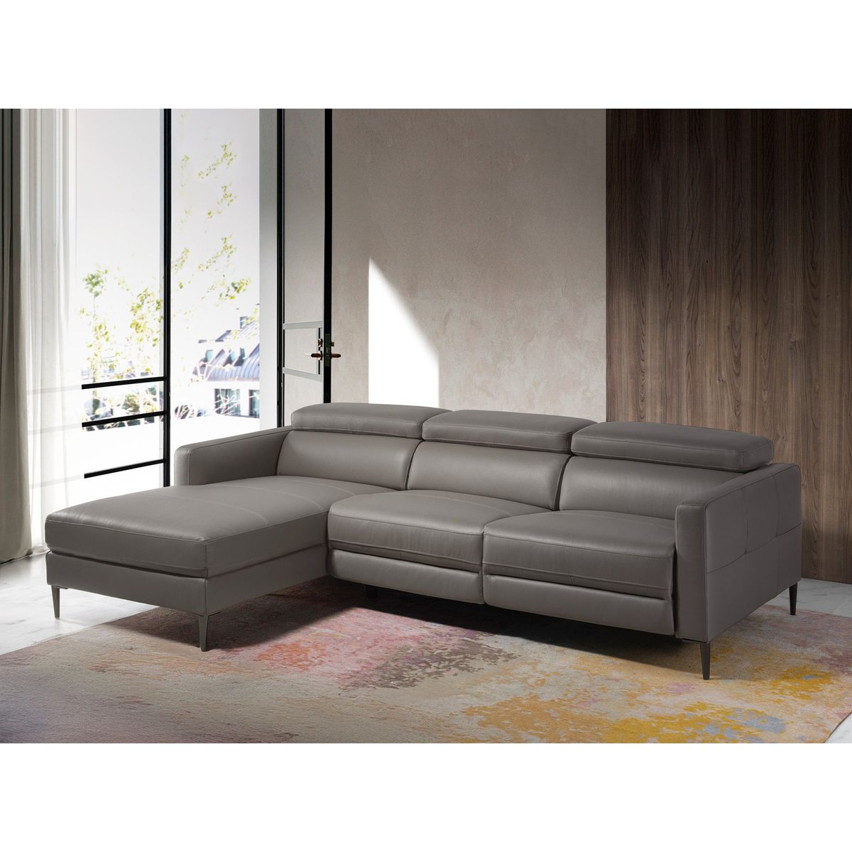 Canapé d'angle en cuir avec relax gris | acier, ANGEL CERDA