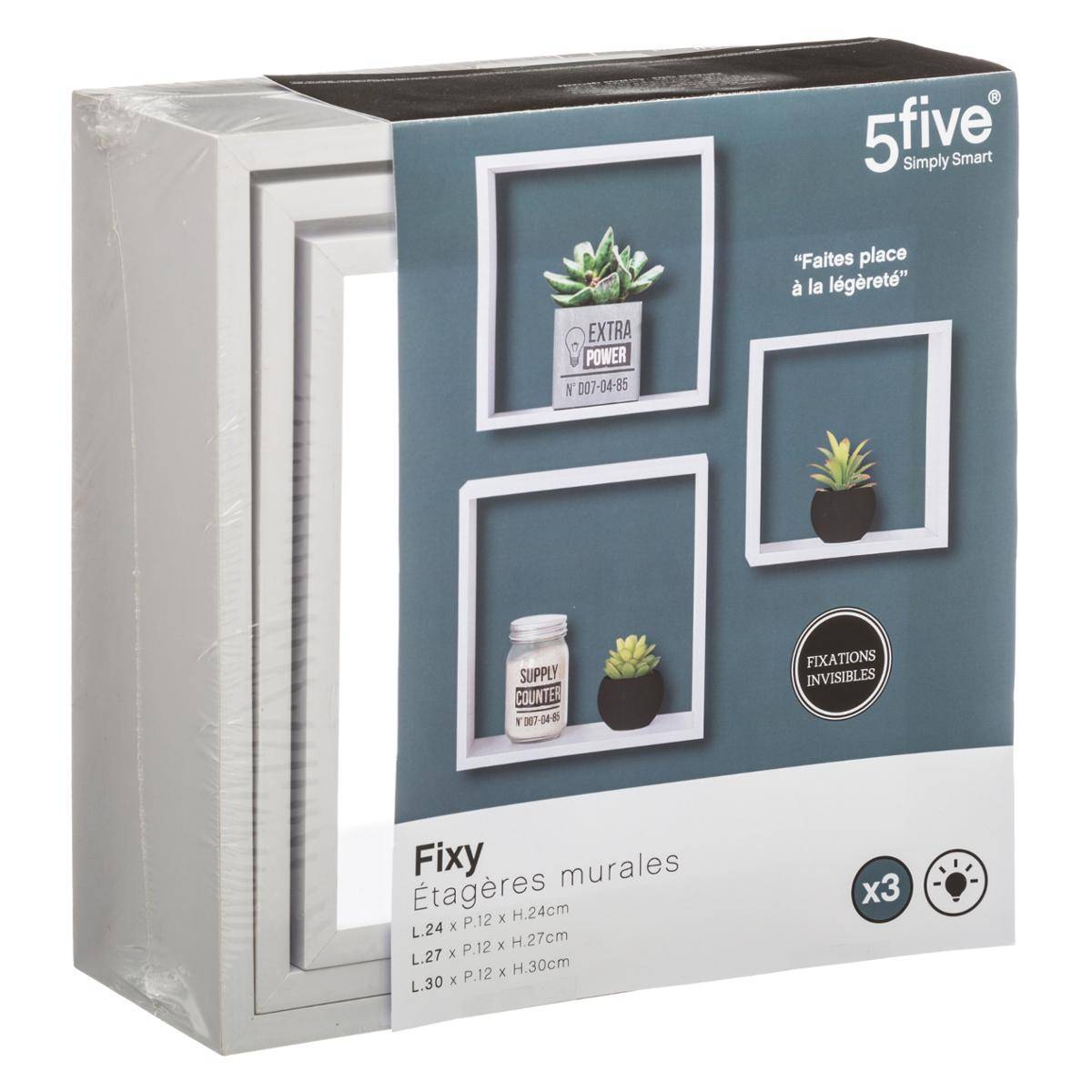 Lot de 3 grandes étagères murales cube FIXY blanc, 5FIVE SIMPLY SMART
