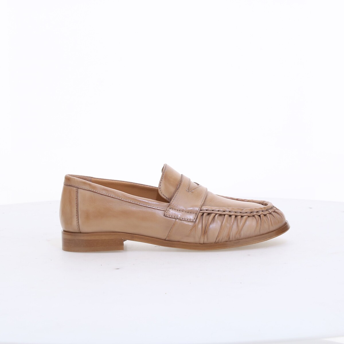 Pleated Leather Loafers café latte, MJUS