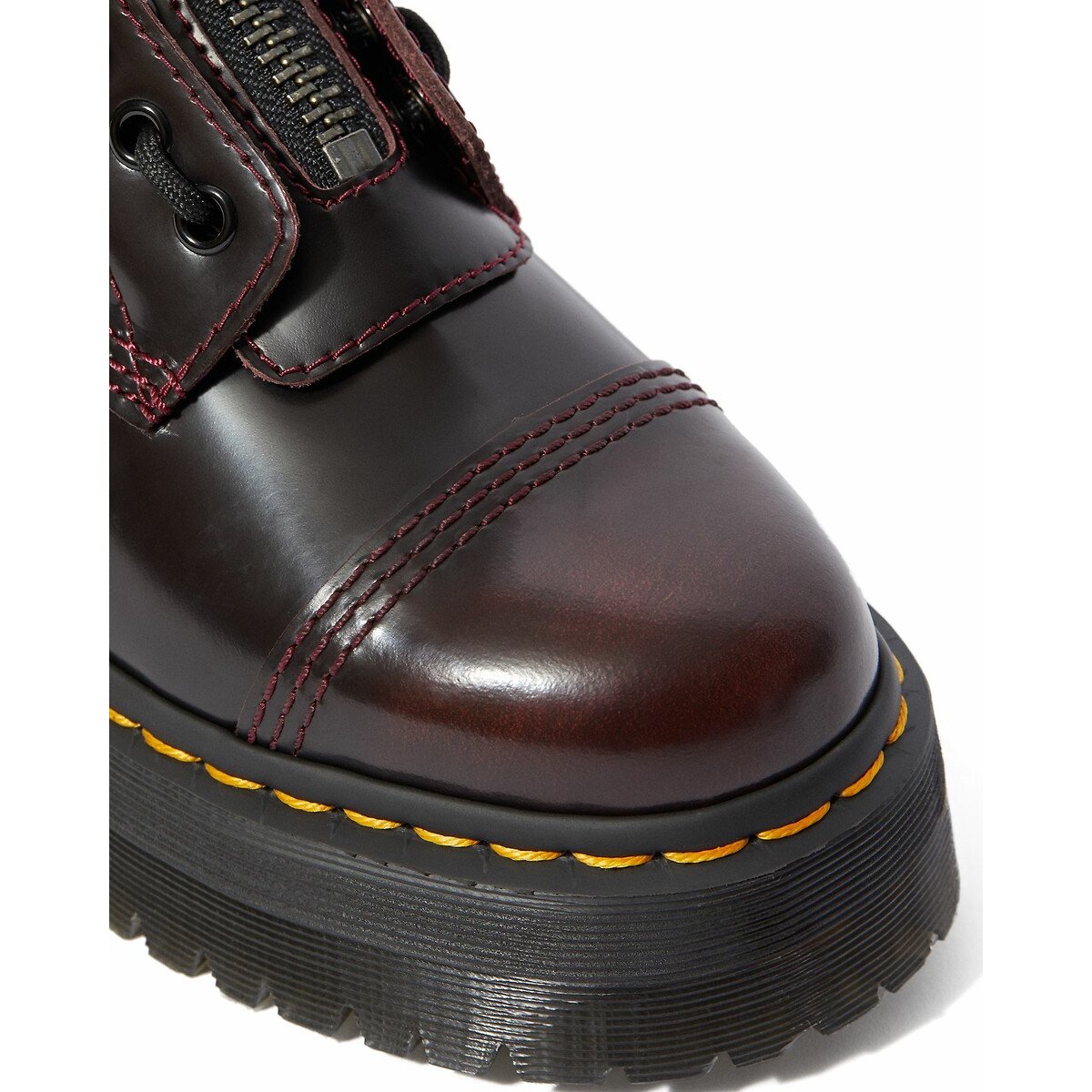 Boots plateforme Sinclair en cuir Arcadia rouge bordeaux, DR. MARTENS
