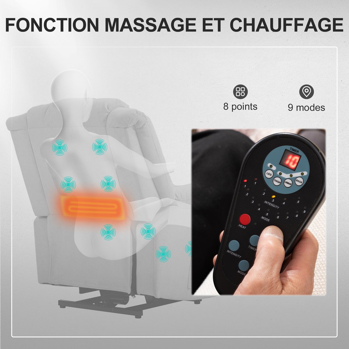 Fauteuil releveur multifonctionnel Chenille gris foncé, HOMCOM