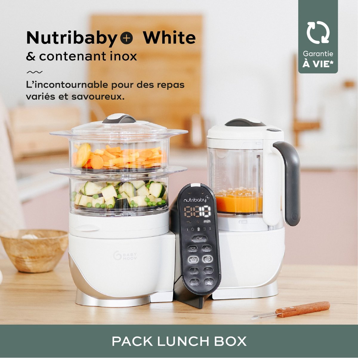 Robot Nutribaby(+) Blanc + Contenant ISY blanc, BABYMOOV
