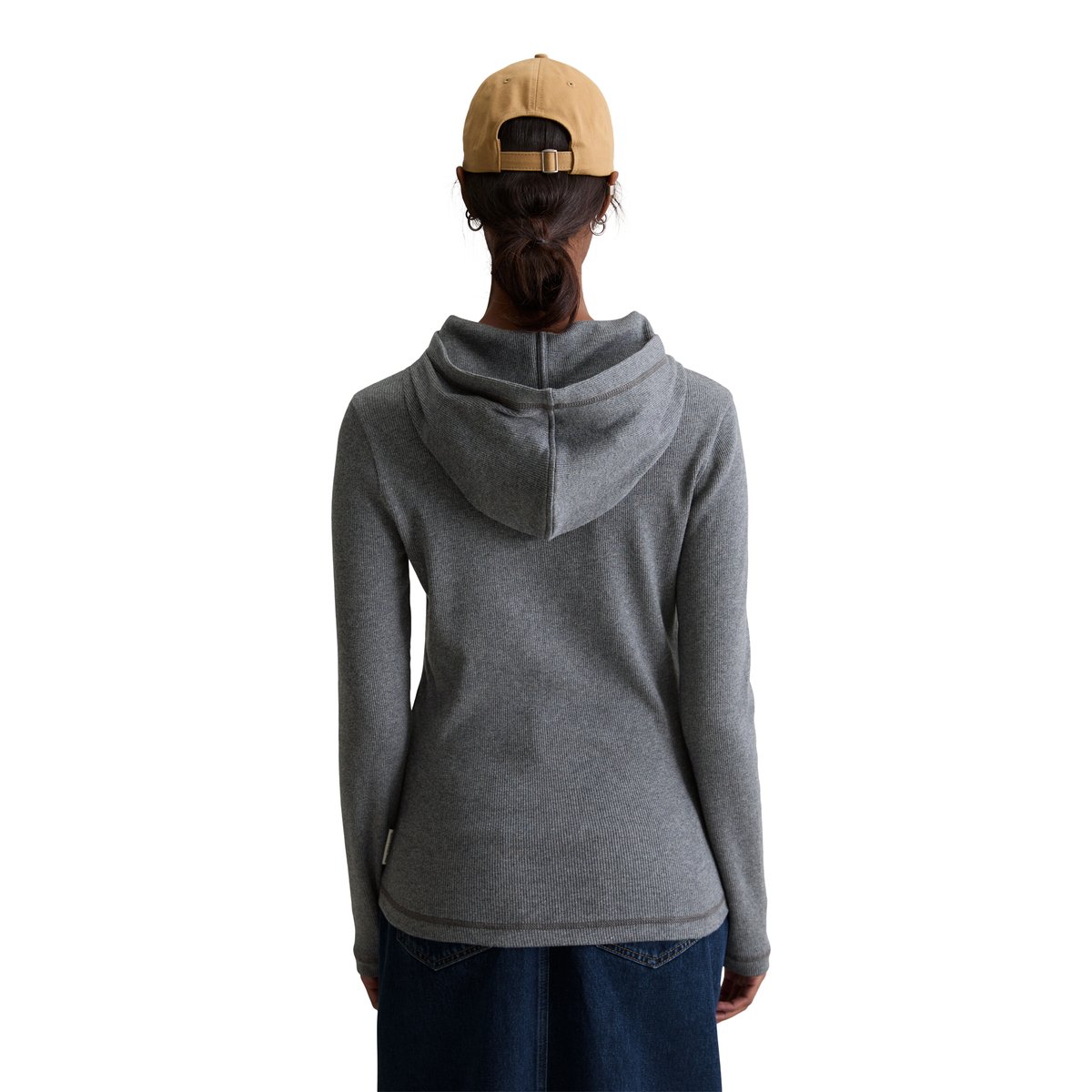 T-shirt long à capuche slim en jersey côtelé doux gris, MARC O’POLO DENIM