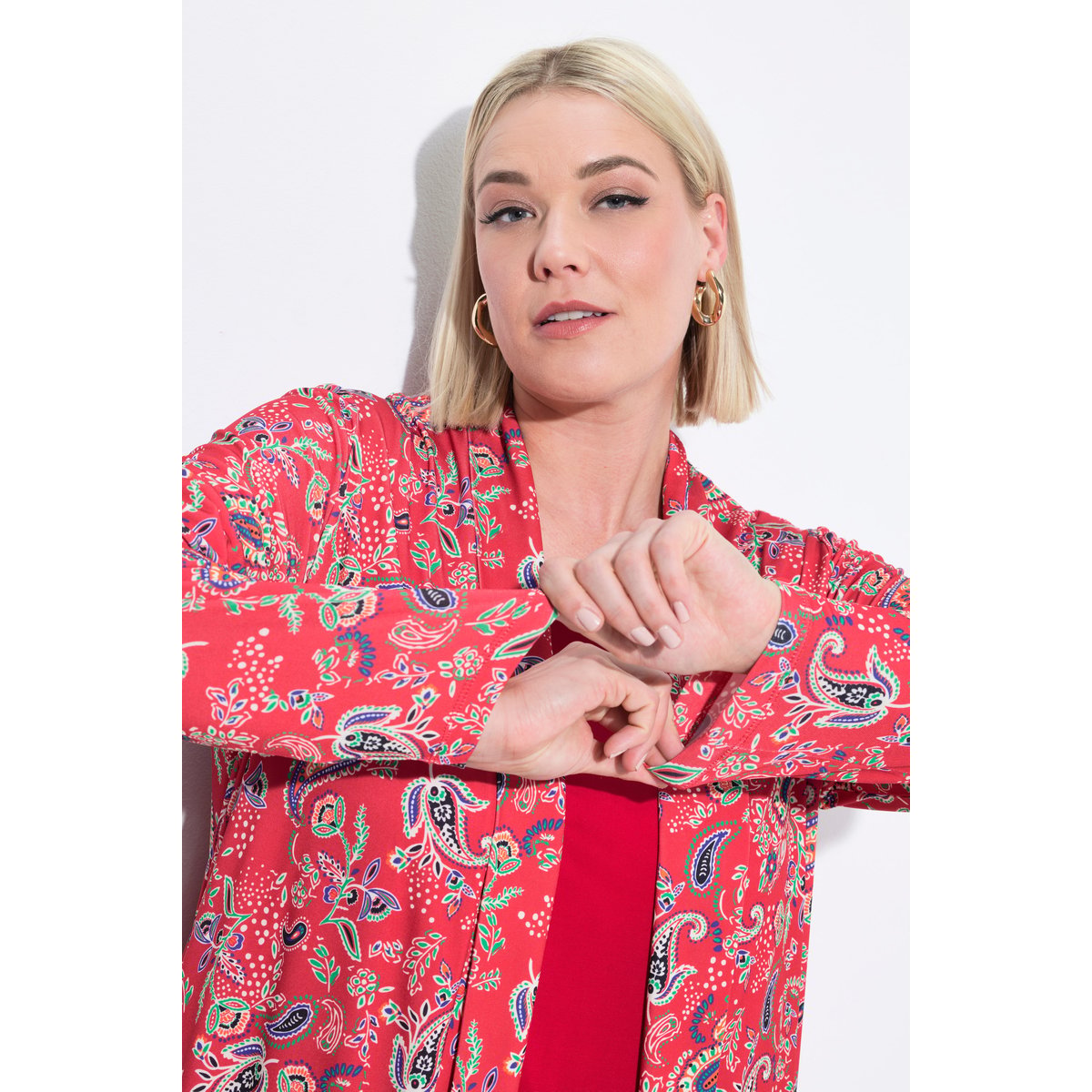 Veste en jersey. Col châle et manches bleu paon, ULLA POPKEN