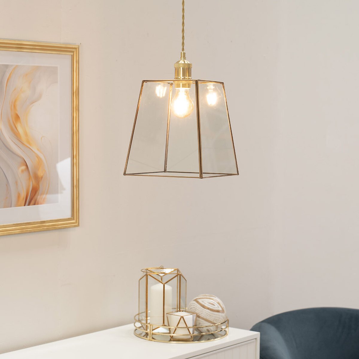 Sylvia Glass Easy Fit Glass Lantern Ceiling Shade aged brass, SO'HOME