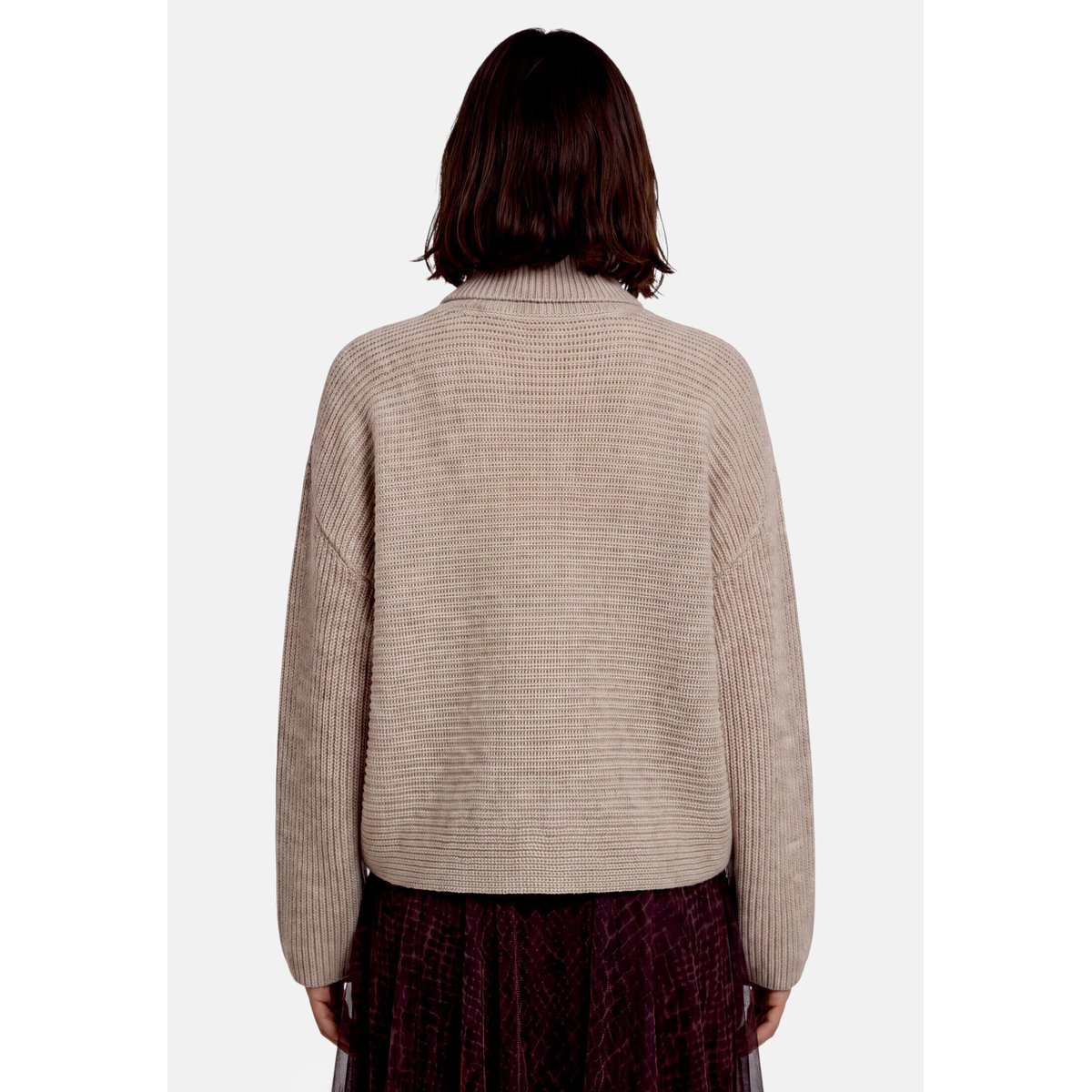 Pull en maille en maille à manches chauve-souris beige melange, ZERO